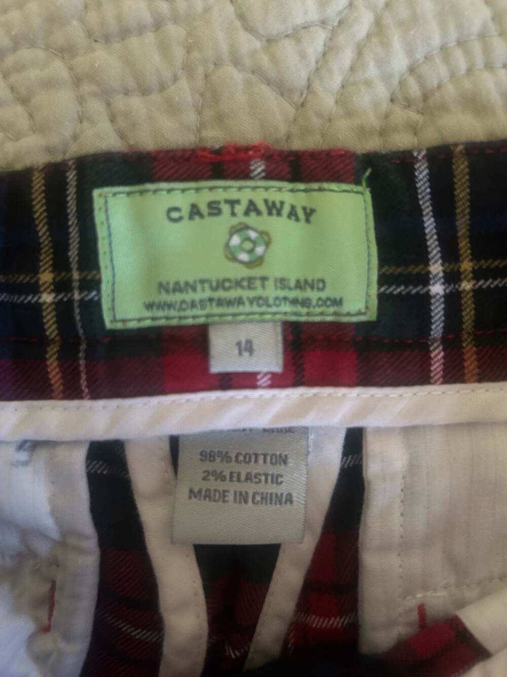 Castaway Nantucket Island Boys Stretch Twill Port Pants Black Stewart Plaid - Picture 5 of 7